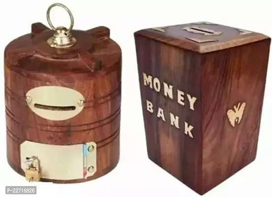 Premium Quality Wood Money Bank Pack Of 2