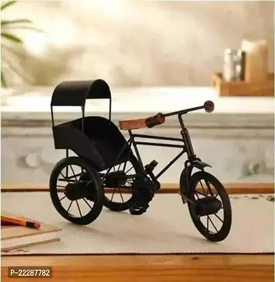 Wooden Wrought Iron Cycle Rickshaw Toy for Kids and Home Decor Showpiece