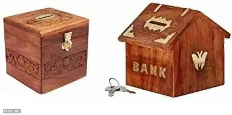 Premium Quality Wood Money Bank Pack Of 2