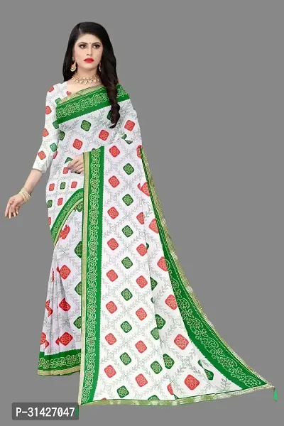 Stylish Georgette White Printed Saree with Blouse piece For Women-thumb0