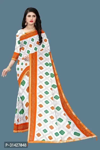 Stylish Georgette White Printed Saree with Blouse piece For Women