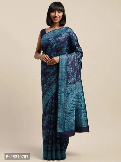 Shavya Self Design Bollywood Silk Blend Saree (Dark Blue)-thumb0