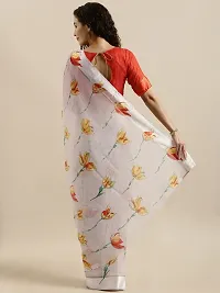 Shavya Floral Print Bollywood Linen Saree (White)-thumb1