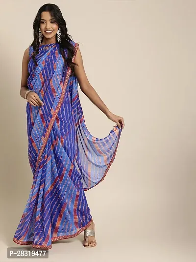 Shavya Printed Leheria Georgette Saree (Dark Blue)-thumb0