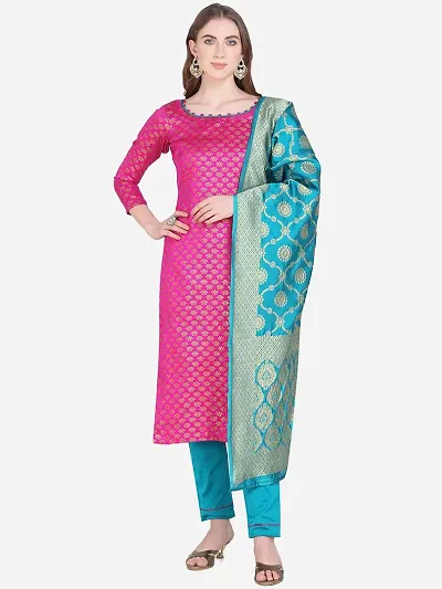 Stylish Cotton Blend Self Design Unstitched Suits