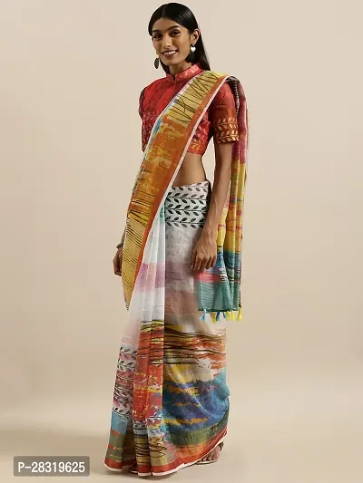 Shavya Printed Bollywood Linen Saree (Multicolor)-thumb0