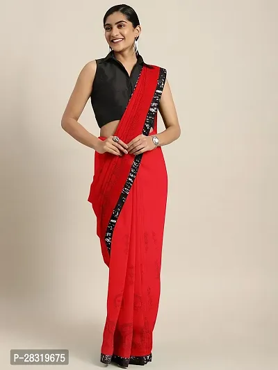 Shavya Self Design Daily Wear Georgette Saree (Red)