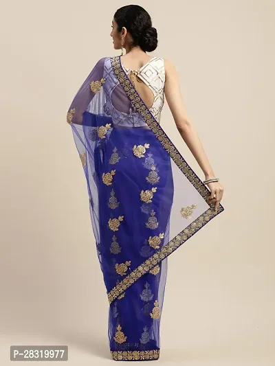 Shavya Self Design Bollywood Net Saree (Blue)-thumb2