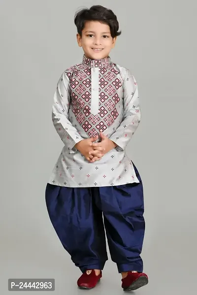 Stylish Fancy Designer Dupion Silk Kurta With Bottom Wear Set For Kids
