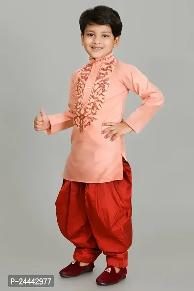 Stylish Fancy Designer Dupion Silk Kurta With Bottom Wear Set For Kids-thumb4