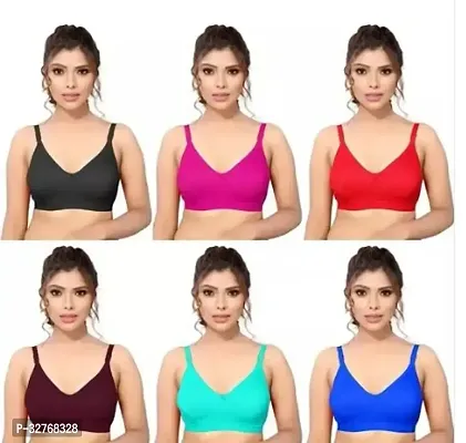 Stylish Multicoloured Cotton Solid Bra For Women Pack Of 6-thumb0