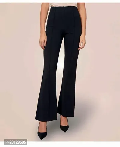 Elegant Black Cotton Solid Trousers For Women-thumb0