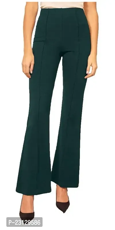 Elegant Green Cotton Solid Trousers For Women-thumb0