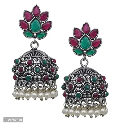 Elegant Floral Alloy Metal Jhumkas-thumb0