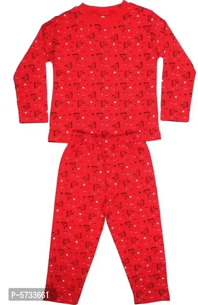 Kids Nightwear Boys & Girls Printed Cotton Blend  (Red Pack of 1)