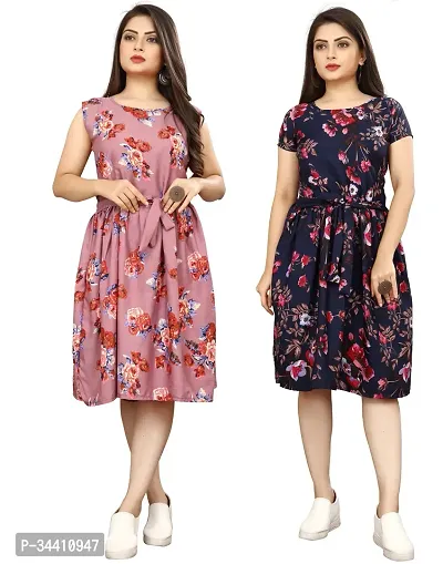 Stylish Crepe Printed Dress For Women Pack Of 2-thumb0