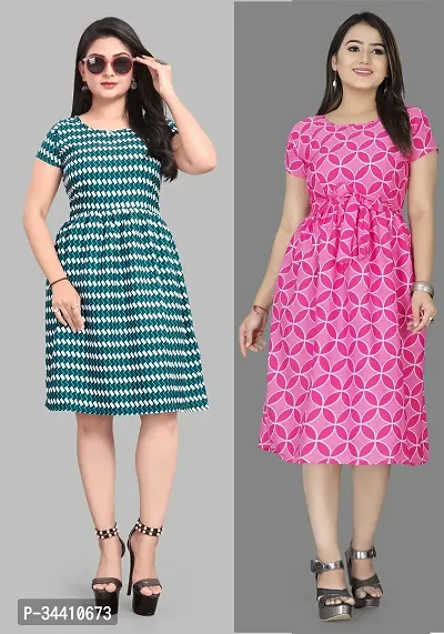 Stylish Crepe Printed Dress For Women Pack Of 2-thumb0