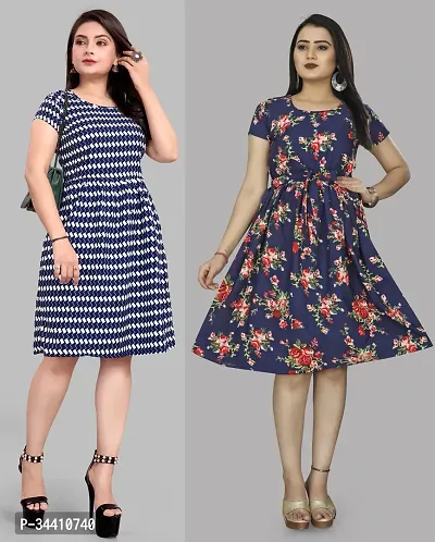 Stylish Crepe Printed Dress For Women Pack Of 2-thumb0