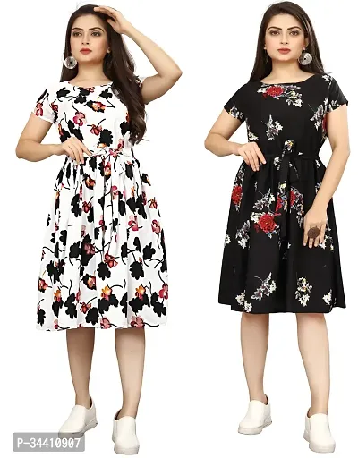 Stylish Crepe Printed Dress For Women Pack Of 2-thumb0