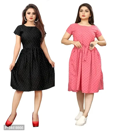 Stylish Crepe Printed Dress For Women Pack Of 2-thumb0