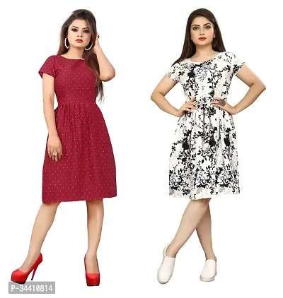 Stylish Crepe Printed Dress For Women Pack Of 2-thumb0