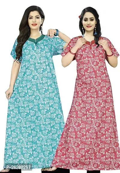 Stylish Cotton Multicoloured Nighty Set For Women Pack Of 2