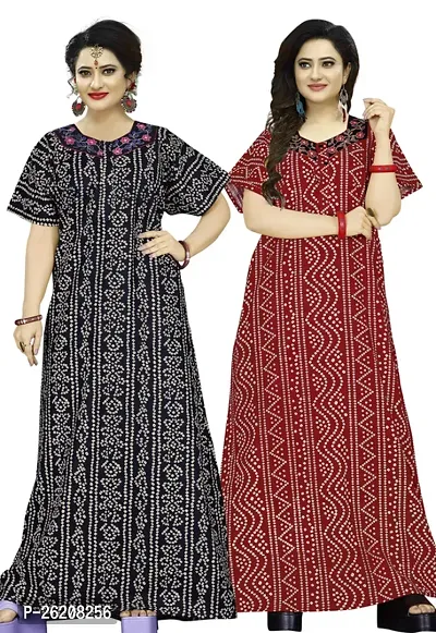 Stylish Cotton Multicoloured Nighty Set For Women Pack Of 2