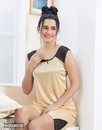 Stylish Satin Beige Night Suits For Women