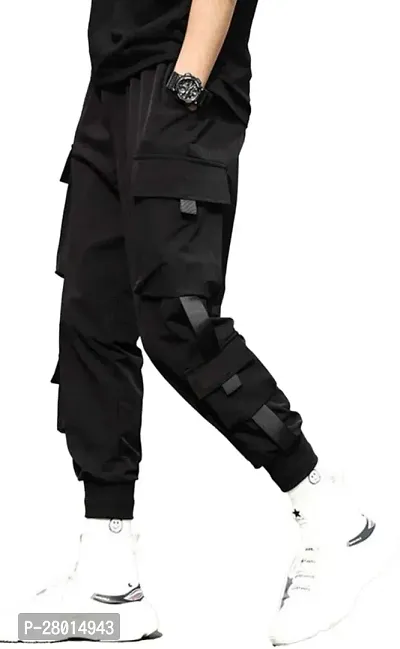 Stylish Black Polyester Cargo For Men