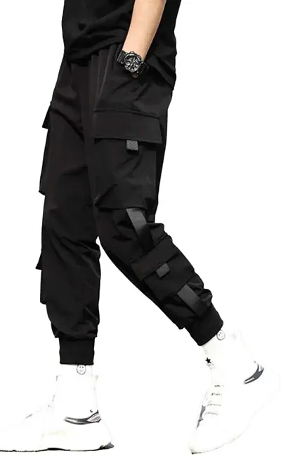 Stylish Black Polyester Cargo For Men