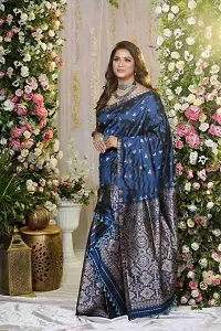 Elegant Navy Blue Art Silk Saree with Blouse piece For Women-thumb1