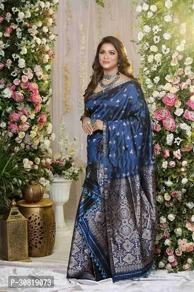 Elegant Navy Blue Art Silk Saree with Blouse piece For Women-thumb2