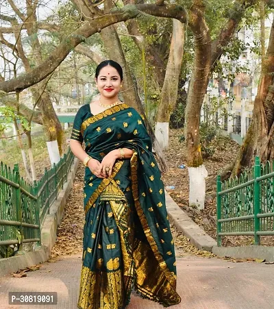 Elegant Green Cotton Saree with Blouse piece For Women