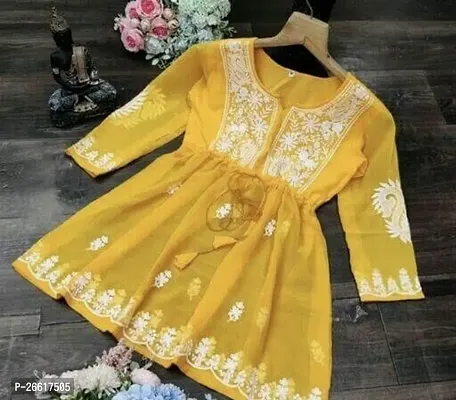 Elegant Yellow Georgette Embroidered Top For Women-thumb0