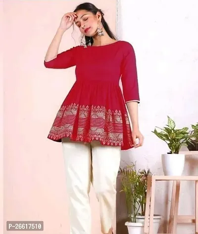 Elegant Red Rayon Printed Top For Women