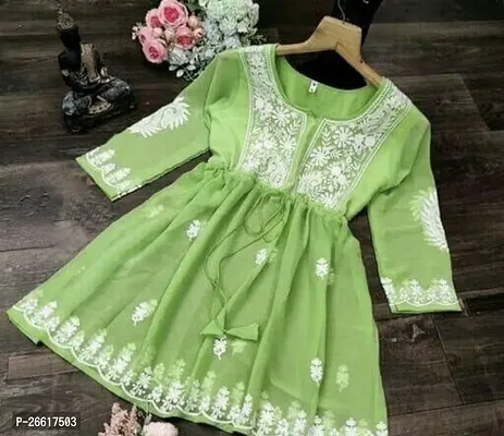 Elegant Green Georgette Embroidered Top For Women