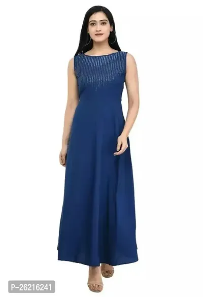 Stylish Blue Crepe Dress For Women-thumb0