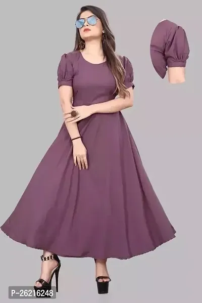 Stylish Purple Crepe Dress For Women-thumb0