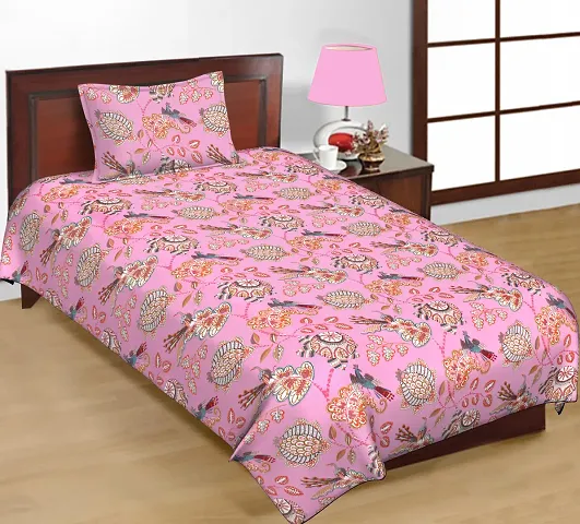 Printed Cotton Single Bedsheet with 1 Pillow Cover