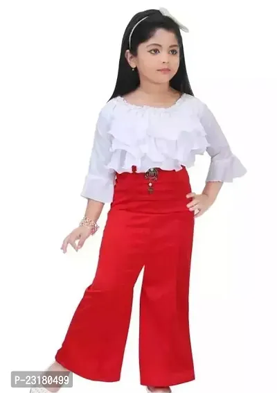 Fabulous White Cotton Top With Bottom For Girls