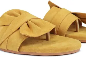 Women's Stylish and Trendy Yellow Solid Velvet Fancy One Toe Flats Fashion Flats-thumb1