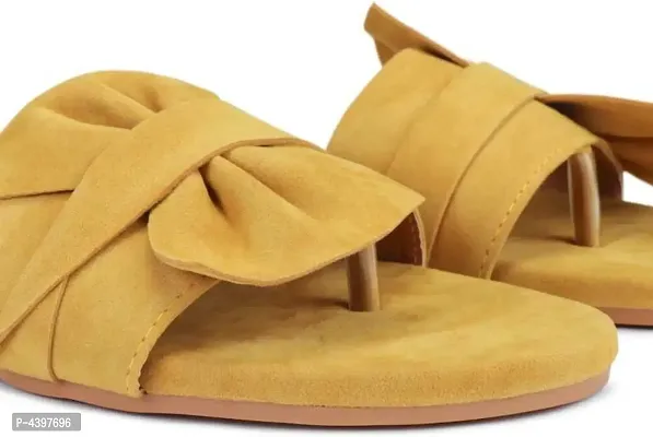 Women's Stylish and Trendy Yellow Solid Velvet Fancy One Toe Flats Fashion Flats-thumb2
