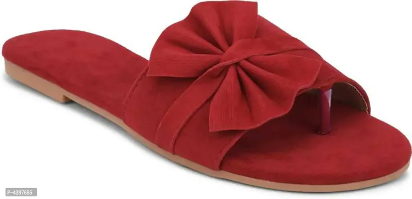 Women's Stylish and Trendy Red Solid Velvet Fancy One Toe Flats Fashion Flats-thumb0