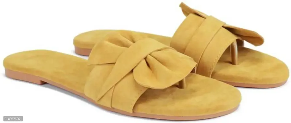Women's Stylish and Trendy Yellow Solid Velvet Fancy One Toe Flats Fashion Flats-thumb0