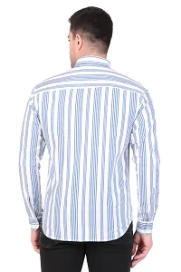 Classic Blue Cotton Blend Regular Fit Striped Casual Shirt For Men-thumb2