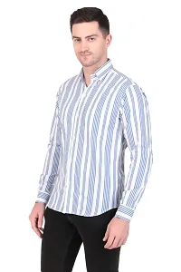 Classic Blue Cotton Blend Regular Fit Striped Casual Shirt For Men-thumb3