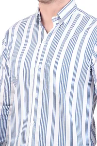 Classic Blue Cotton Blend Regular Fit Striped Casual Shirt For Men-thumb1