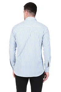 Classic Blue Cotton Blend Regular Fit Striped Casual Shirt For Men-thumb2