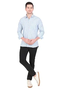 Classic Blue Cotton Blend Regular Fit Striped Casual Shirt For Men-thumb3