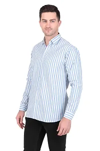 Classic Blue Cotton Blend Regular Fit Striped Casual Shirt For Men-thumb1